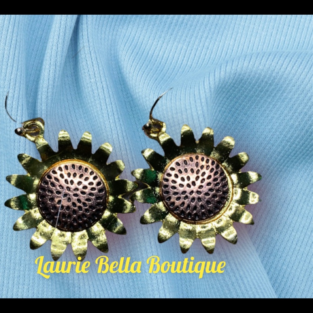 Antique Gold & Copper Sunflower Earrings
